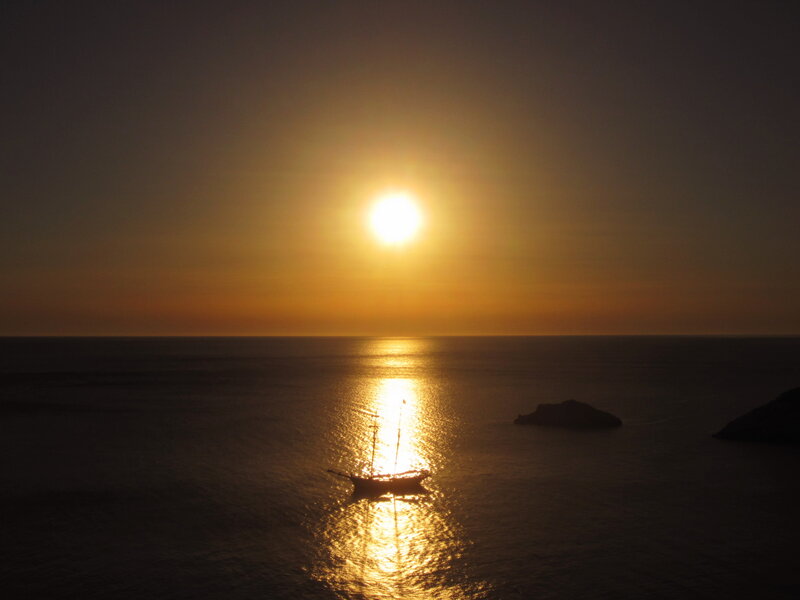 Sailboat at Sunset — Gold, Serene, Photograph