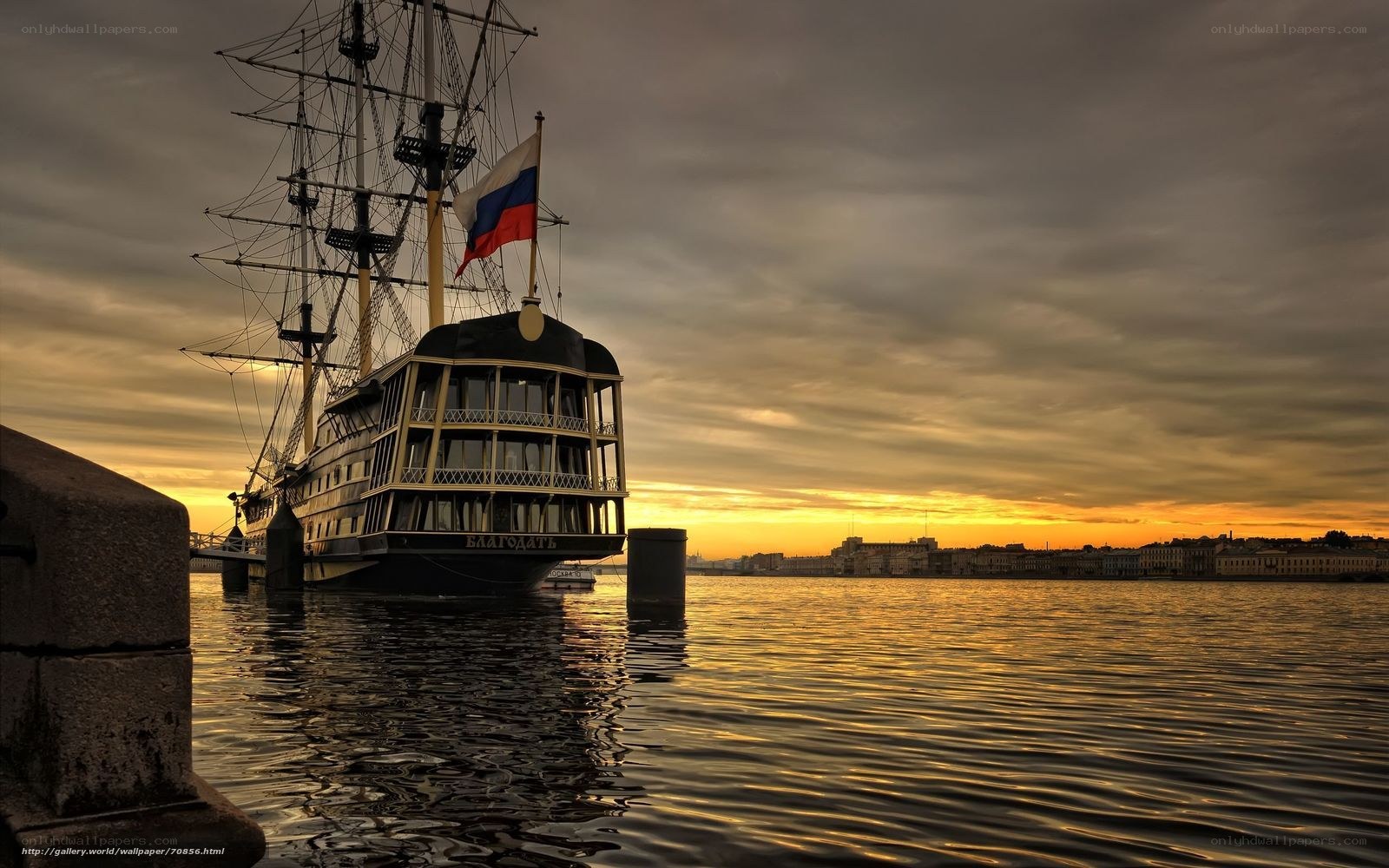 Sailboat at sunset in St. Petersburg