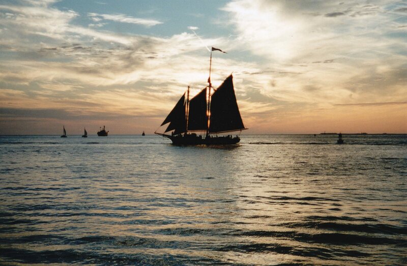 Sailboat at sunset on the water