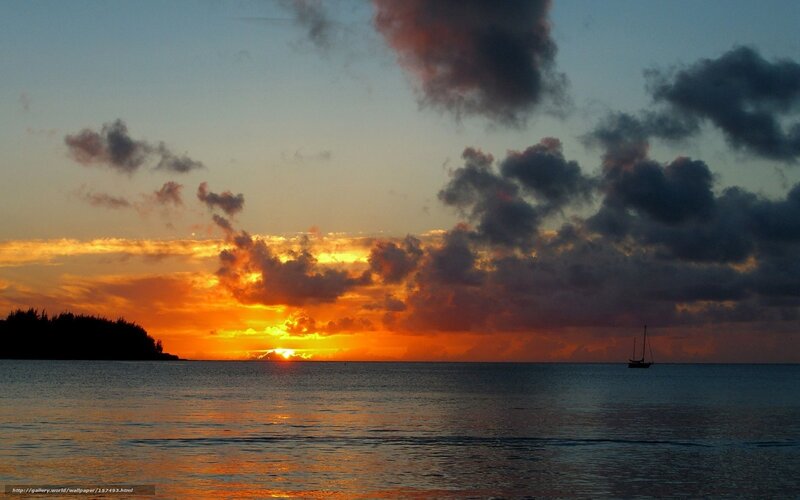 Sailboat at Sunset — Orange, Dramatic, Photograph, Ocean, Clouds