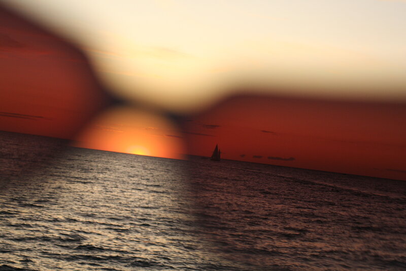 Sailboat at Sunset — Orange, Dramatic, Photograph, Ocean, Red