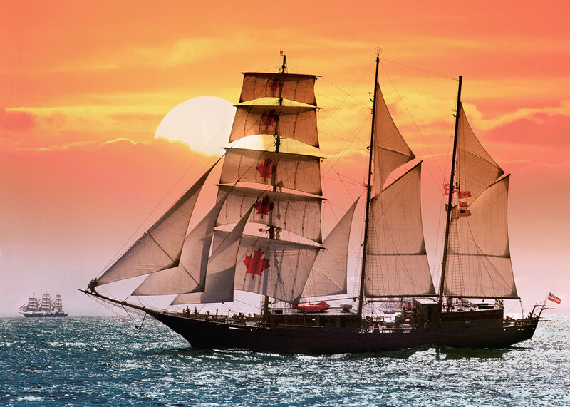 Sailboat at Sunset — Orange, Dramatic, Photograph, Ocean, Sailboats