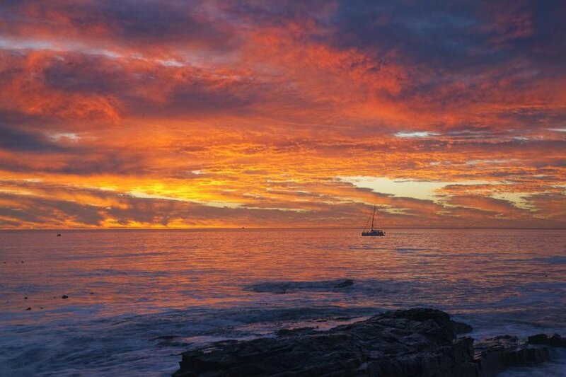 Sailboat at Sunset — Orange, Dramatic, Photograph, Ocean, Sky