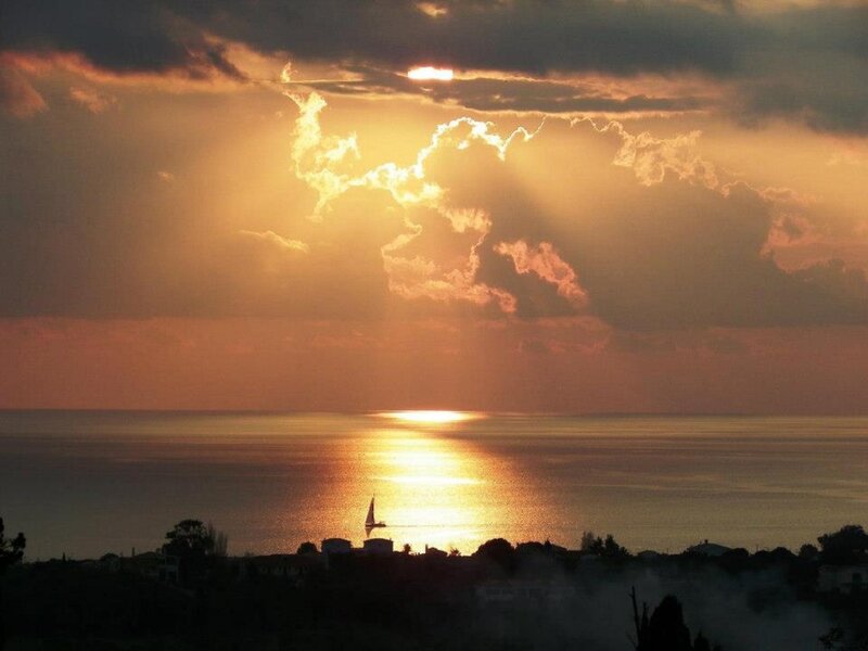 Sailboat at Sunset — Orange, Dramatic, Photograph, Sea