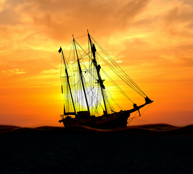 Sailboat at Sunset — Orange, Dramatic, Photograph, Sky, Sea