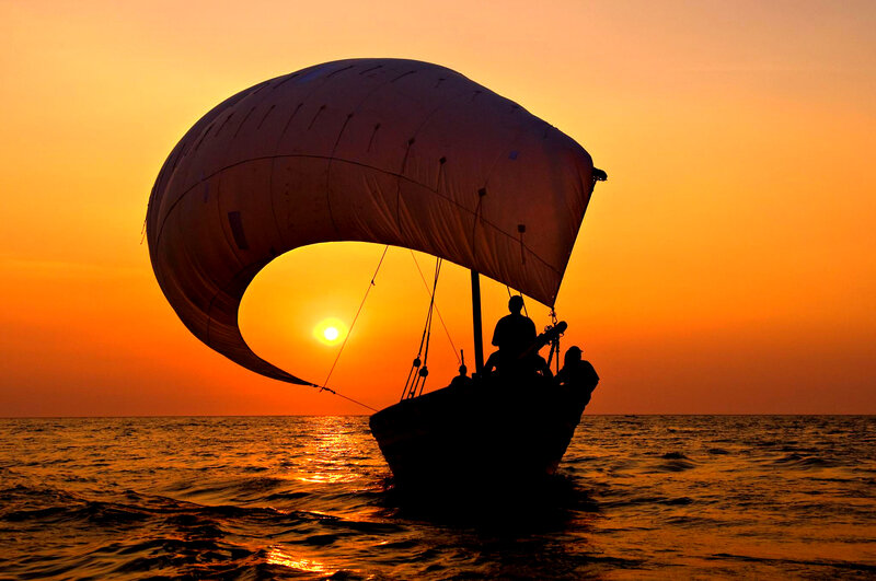 Sailboat at Sunset — Orange, Dramatic, Photograph, Sun, Ocean, People