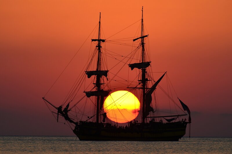 Sailboat at Sunset — Orange, Dramatic, Photograph, Sun, Ocean, Sky