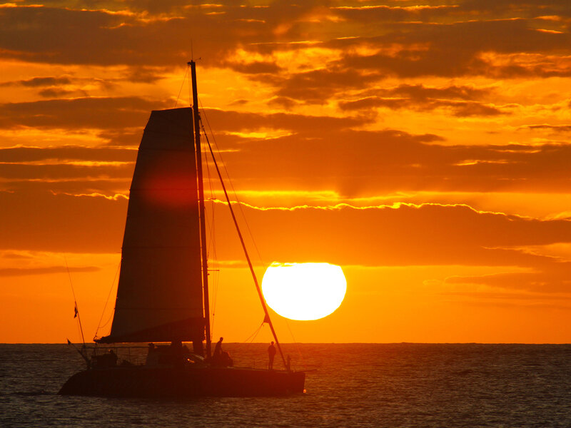 Sailboat at Sunset — Orange, Dramatic, Photograph, Sun, Ocean