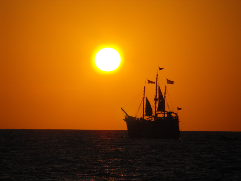 Sailboat at Sunset — Orange, Dramatic, Photograph, Sun