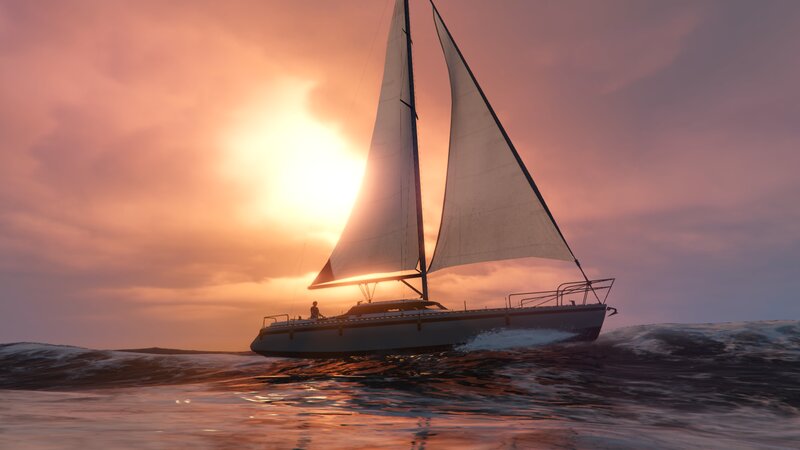 Sailboat at Sunset — Orange, Serene, 3d Render, Sun, Ocean