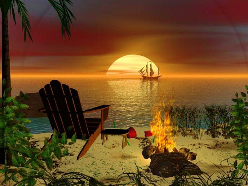 Sailboat at Sunset — Orange, Serene, Digital Art, Fire