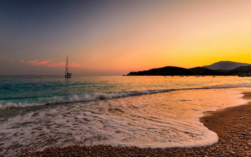 Sailboat at Sunset — Orange, Serene, Photograph, Beach