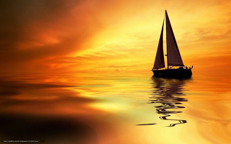 Sailboat at Sunset — Orange, Serene, Photograph, Ocean, Reflection