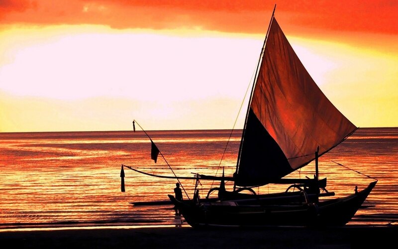 Sailboat at Sunset — Orange, Serene, Photograph, Ocean, Sky, Silhouette