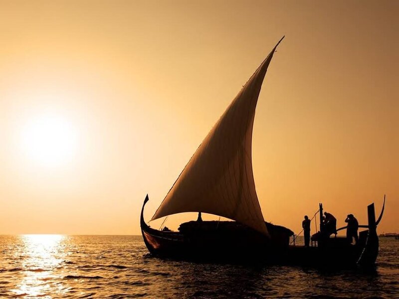 Sailboat at Sunset — Orange, Serene, Photograph, Sail