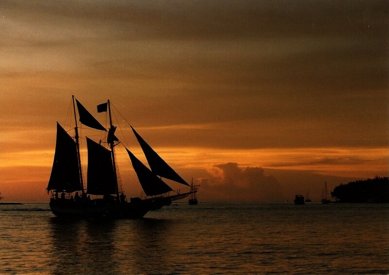 Sailboat at Sunset — Orange, Serene, Photograph, Sailboats
