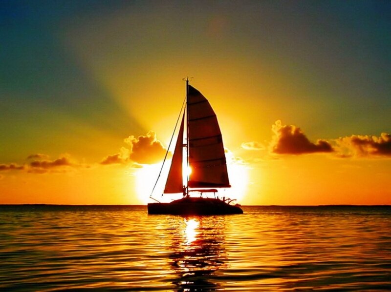 Sailboat at Sunset — Orange, Serene, Photograph, Sun, Ocean, Clouds