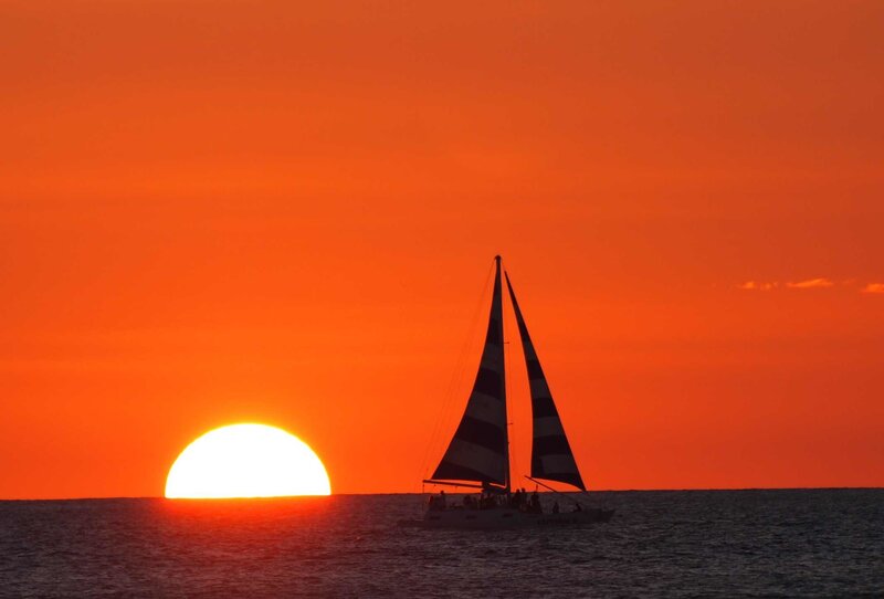 Sailboat at Sunset — Orange, Serene, Photograph, Sun, Ocean, Sky
