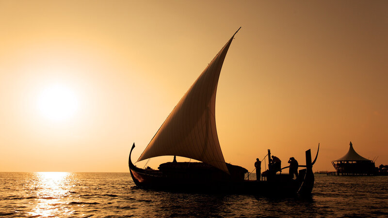 Sailboat at Sunset — Orange, Serene, Photograph, Sun, Sea, People