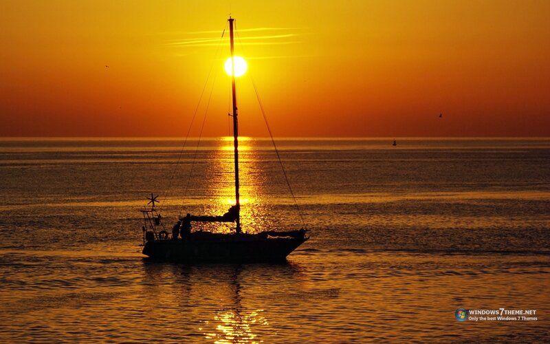 Sailboat at Sunset — Orange, Serene, Photograph, Sun, Sea, Sky