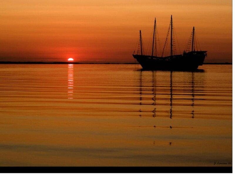 Sailboat at Sunset — Orange, Serene, Photograph, Sun, Water, Sky