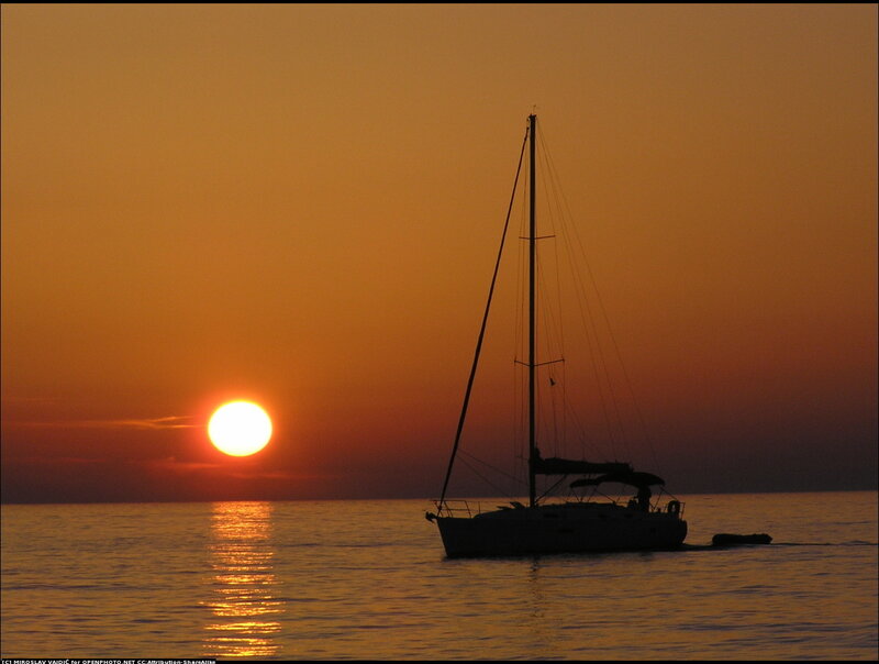 Sailboat at Sunset — Orange, Serene, Photograph