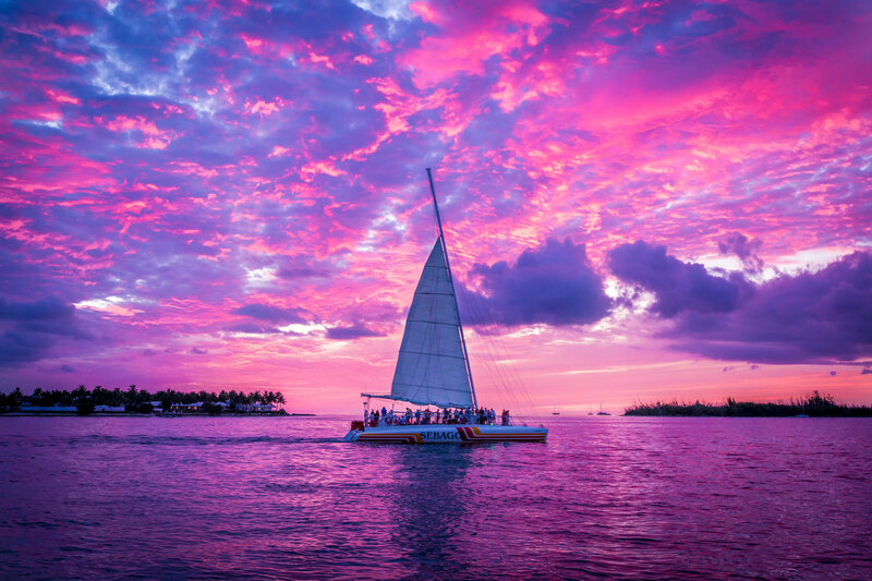 Sailboat at Sunset — Pink, Dramatic, Photograph