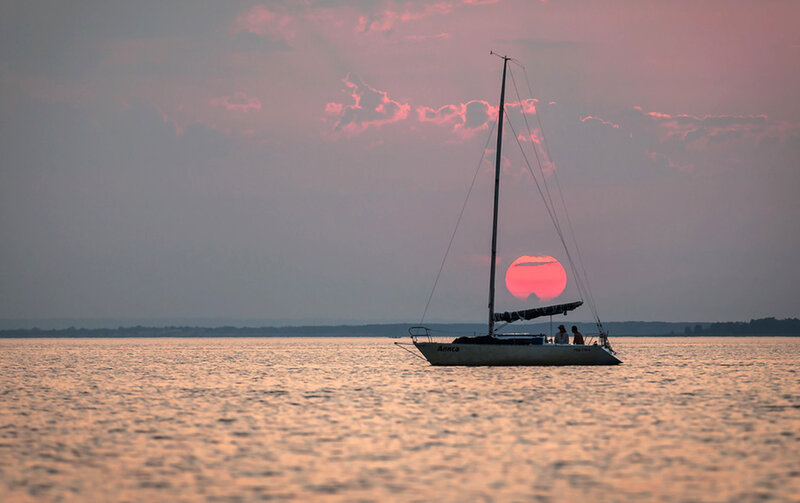 Sailboat at Sunset — Pink, Serene, Photograph, Sun