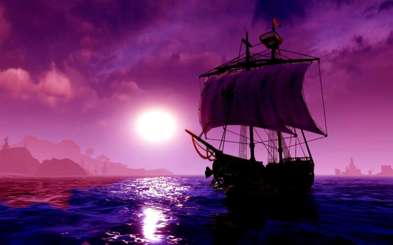 Sailboat at Sunset — Purple, Dramatic, Digital Art, Sun