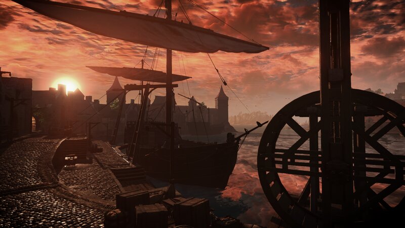 Sailboat at Sunset — Red, Dramatic, 3d Render