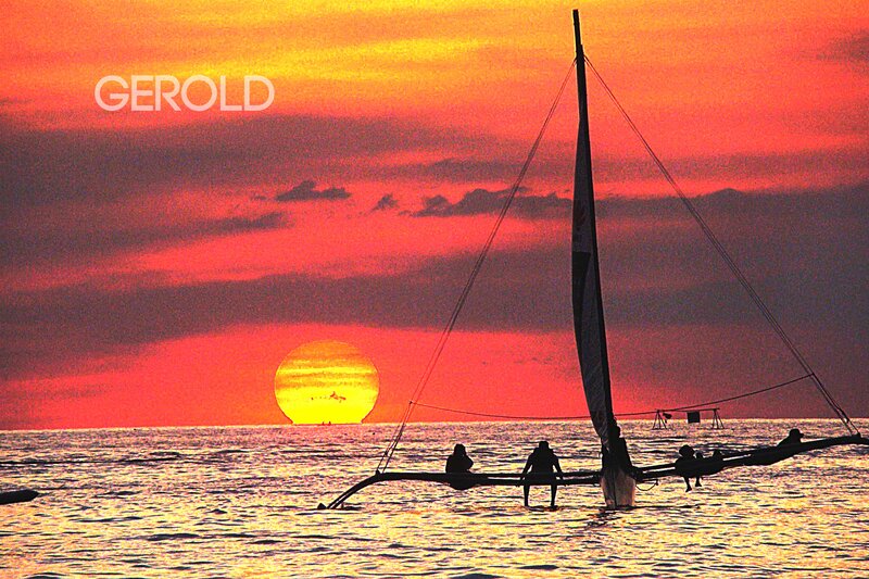 Sailboat at Sunset — Red, Dramatic, Photograph, Sun, Sea