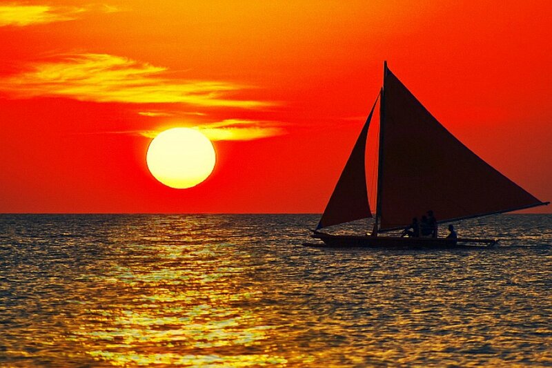 Sailboat at Sunset — Red