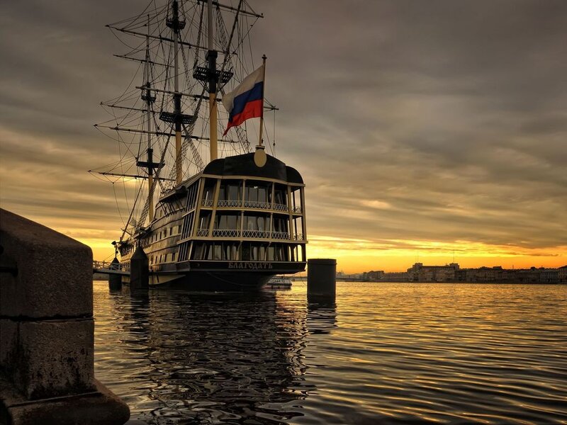 Sailboat at Sunset — Yellow, Dramatic, Photograph, Flag