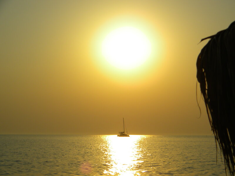 Sailboat at Sunset — Yellow, Serene, Photograph