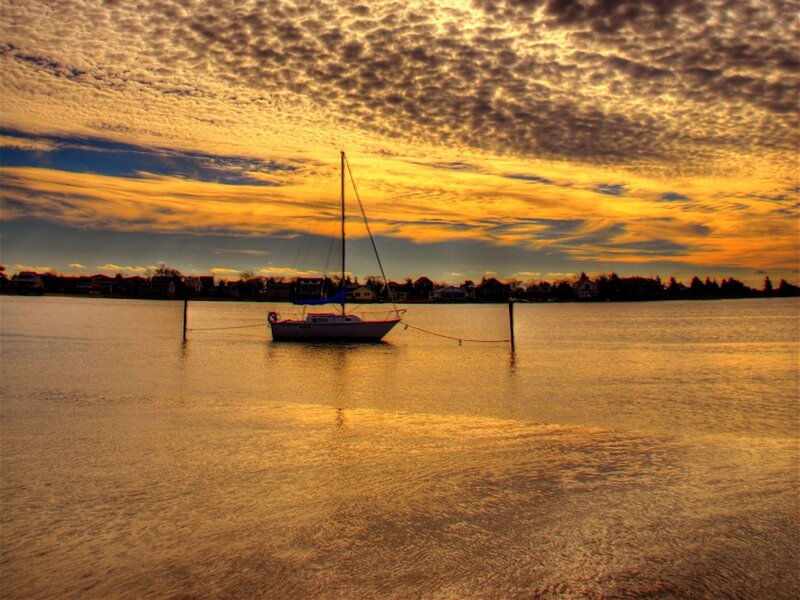 Sailboat at Sunset — Yellow, Serene