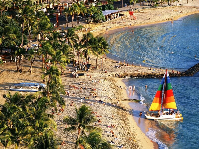 Sailboat at Tropical Beach — Blue, Relaxed
