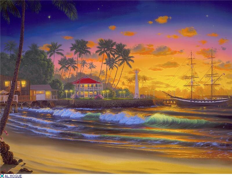 Sailboat at Tropical Beach — Yellow, Serene