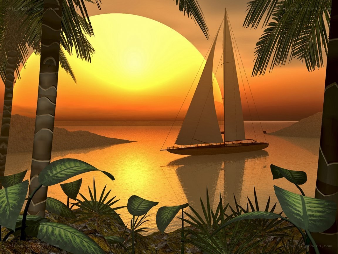 Sailboat at tropical sunset