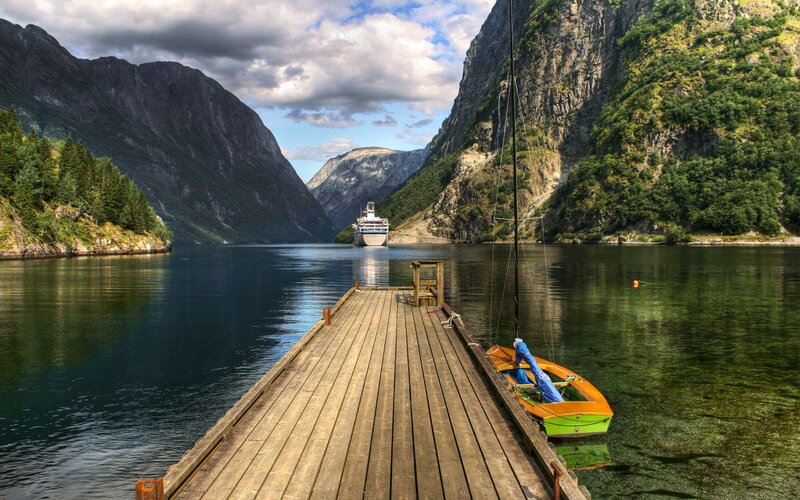 Sailboat at Wooden Dock