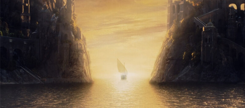 Sailboat Between Cliffs