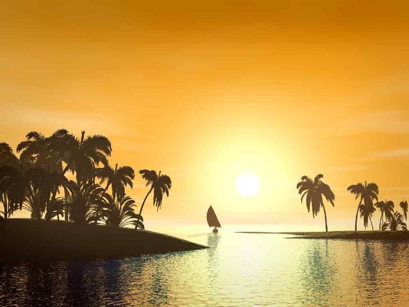 Sailboat Between Islands — Orange