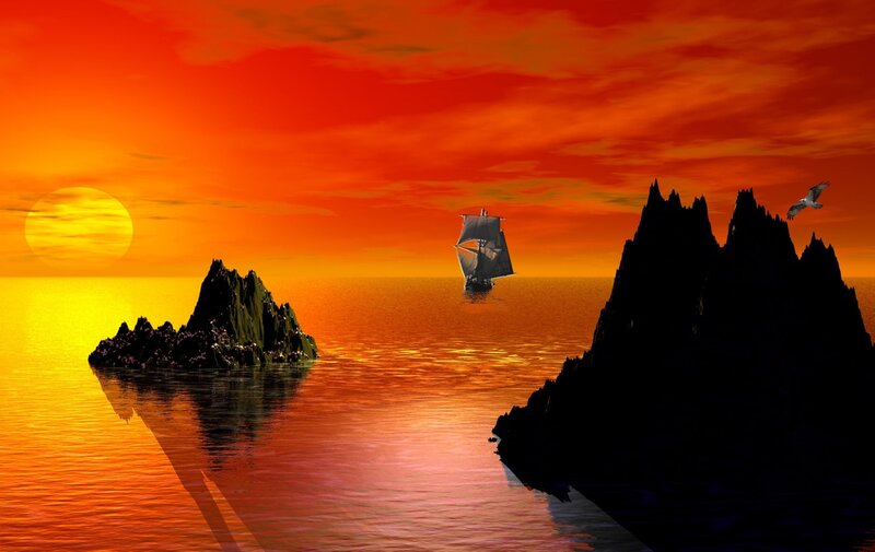 Sailboat Between Islands