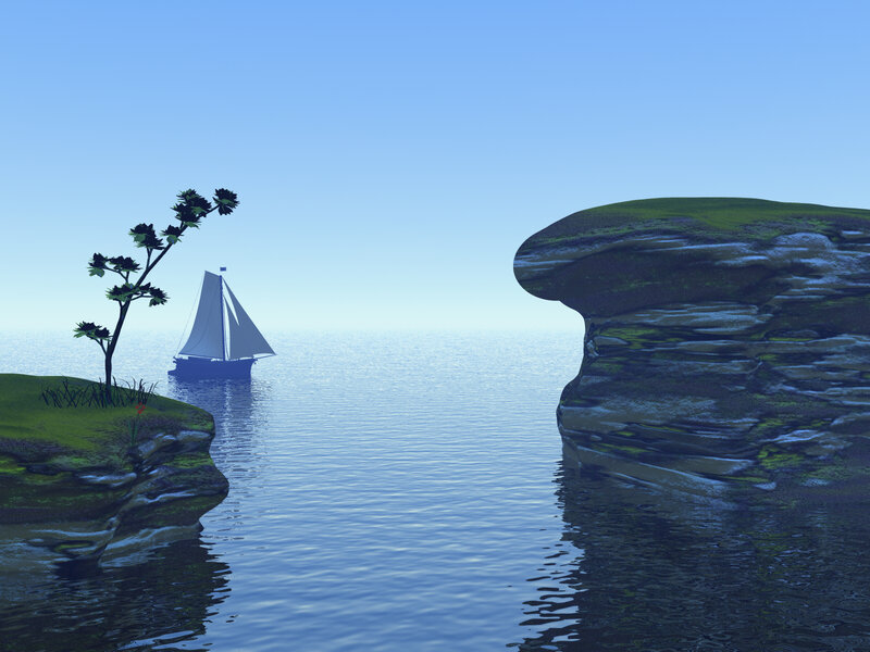 Sailboat Between Rock Formations