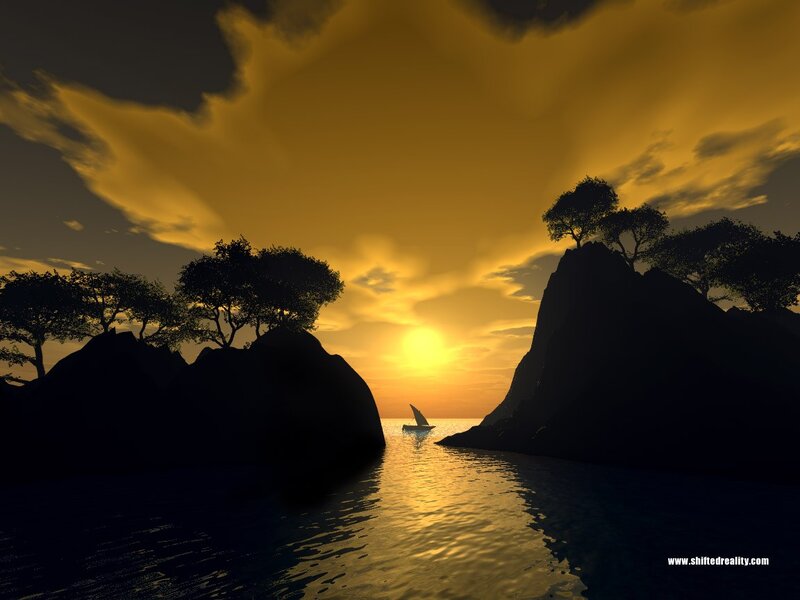 Sailboat Between Rocks