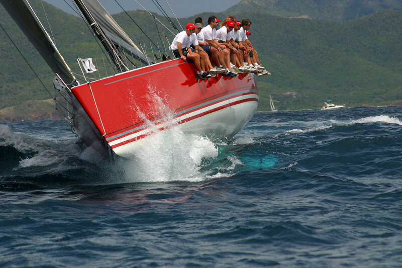 Sailboat crew in action