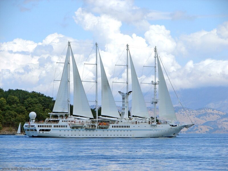 Sailboat cruise ship at sea