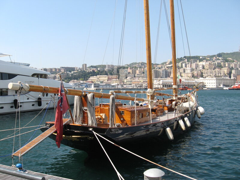Sailboat docked in harbor