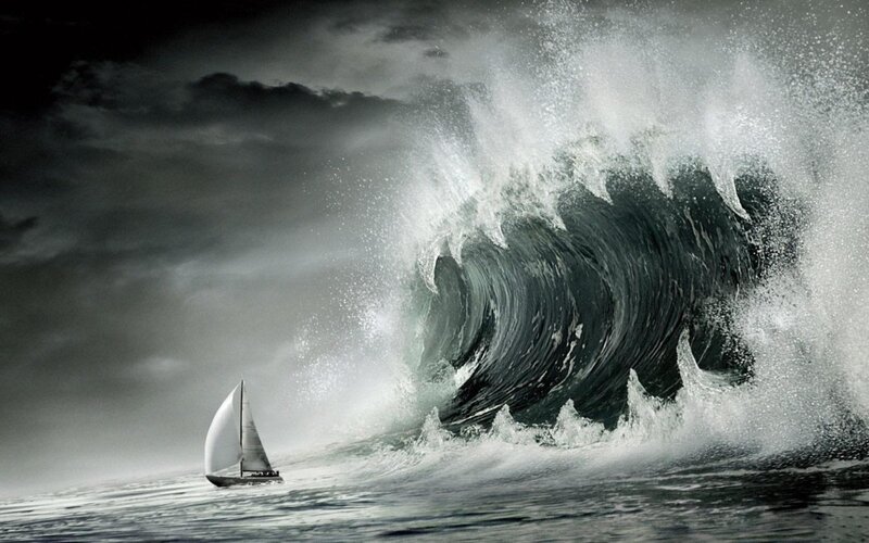 Sailboat Facing Wave — Gray