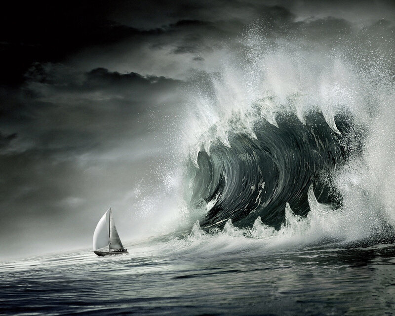 Sailboat Facing Wave
