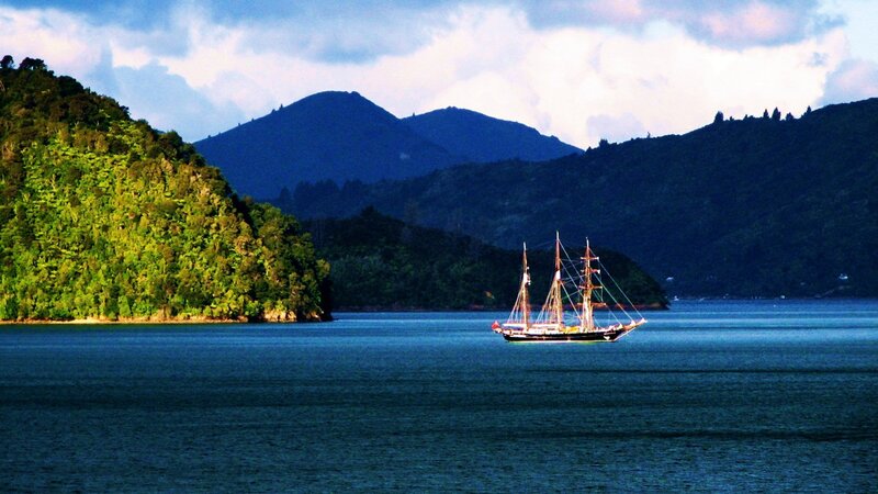 Sailboat in a Bay — Blue, Serene